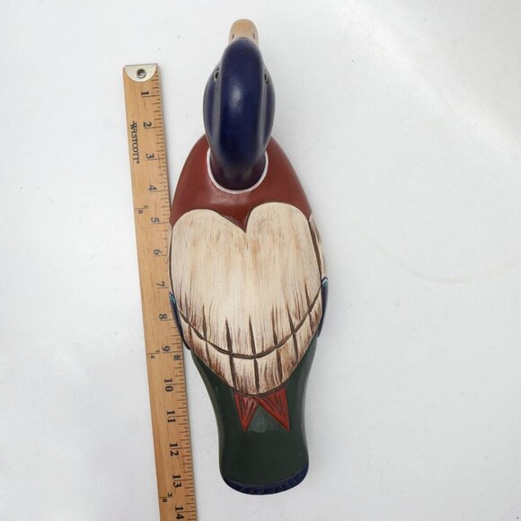 Vintage Wooden Mallard Duck Decoy Bird Handmade 90s Waterfowl Nature Blue Green - Picture 10 of 10